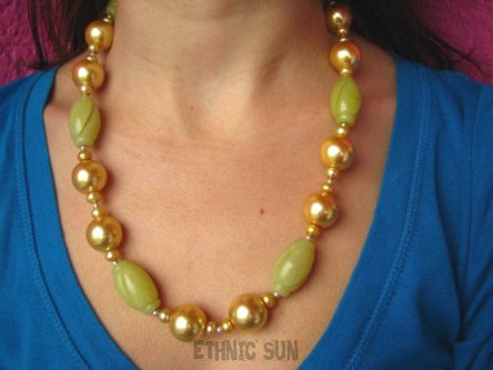 an1335 Złocistwo oliwkowy Naszyjnik Kolczyki MUSZLE SEA SHELL Jadeit PERŁY Srebro KOMPLET