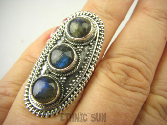 bpe8755 DUŻY DŁUGI 3.8 cm ! Pierścień Pierścionek LABRADORYT SPEKTROLIT - kamień Zorzy Polarnej r.14 Srebro 925 #