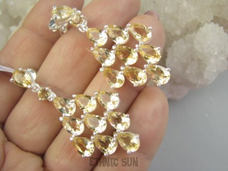 bkee1176 Eleganckie OSZAŁAMIAJĄCO piekne Długie 4.7 cm Kolczyki na sztyft Cytryn -  kamień antycukrzycowy, Cytryny Srebro 925