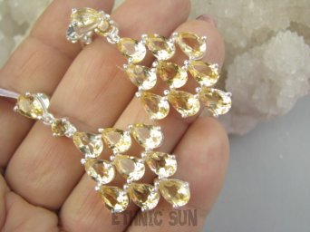 bkee1176 Eleganckie OSZAŁAMIAJĄCO piekne Długie 4.7 cm Kolczyki na sztyft Cytryn -  kamień antycukrzycowy, Cytryny Srebro 925