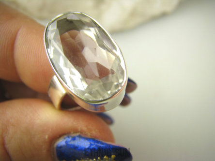 bpee3910 WSPANIAŁY Odpromiennik zdobi leczy chroni Lśniący Pierścień Pierścionek Kryształ Górski r.15 Srebro 925 #