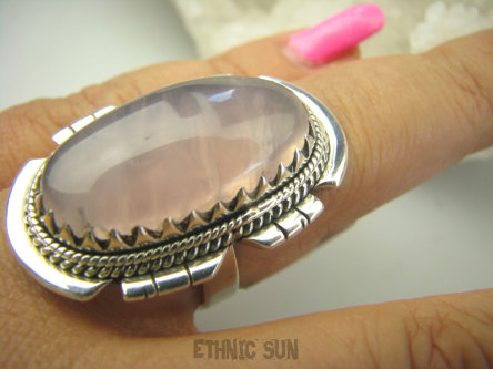 bpe7967 Piękny OKAZ !!!! Egzotyczny Pierścień KWARC Różowy Kamień mocnego SERCA r.19 Srebro 925 #