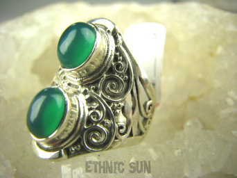 bpe6539 Egzotyczny Pierścień zielony ONYKS regeneruje SERCE, EGZEMY, PAMIĘĆ r.16/ r.17 ażurowa obrączka Srebro 925 #
