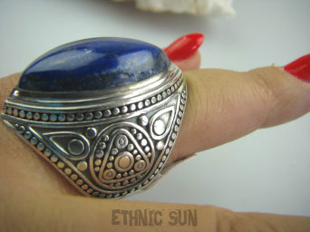 bpe4901 EGZOTYCZNA DAMA !!! Orientalny Masywny 22 g ! Duży Pierścień z królewskim Lapis Lazuli - strażnik prawdy i mądrości r.22 Srebro 925 #