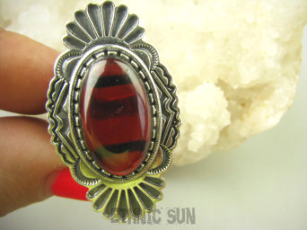 bpe8825 Przepiekny CZARODZIEJ Długi 4cm DUŻY Pierścień Pierścionek naturalny Granat - kamień namiętności Granaty r.24 Srebro 925 #