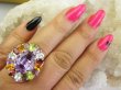 bpee4691 Wooow BOSKO PIĘKNY WIELOBARWNY Lux Pierścień Pierścionek naturalny Ametyst, Granaty, Kwarc, Oliwin, Blue Topaz, Kwarc Dymny r.20 SREBRO 925 # - 2