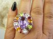bpee4691 Wooow BOSKO PIĘKNY WIELOBARWNY Lux Pierścień Pierścionek naturalny Ametyst, Granaty, Kwarc, Oliwin, Blue Topaz, Kwarc Dymny r.20 SREBRO 925 # - 3