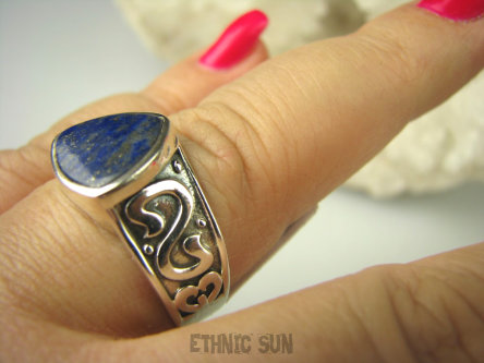 bpe6759 Męski lub Damski Sygnet Pierścień Lapis Lazuli - strażnik prawdy i mądrości r.24 DUŻY ROZMIAR Srebro 925 #