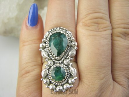 bpee4488 Ufff Piękny CUDOWNY Długi 3.4 cm !! Pierścień Pierścionek Szmaragd Indyjski w orientalnej oprawie Szmaragdy r.17 Srebro 925 #