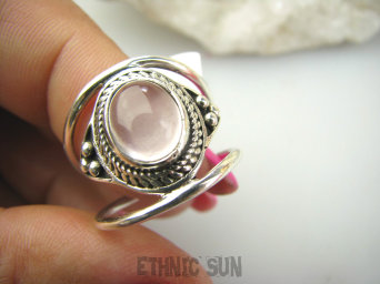bpe9643 Finezyjny Ażurowy Pierścień Pierścionek podwójna obrączka naturalny Kwarc Różowy r.14/ r.15 Srebro 925 #