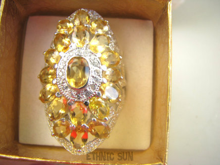 bpee4104 Woooow CACKO Genialny LUKSUSOWY Duży Ażurowy Pierścień Złoty Cytryn Cyrkonie r.17 Srebro Rodowane 925 #