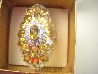 bpee4104 Woooow CACKO Genialny LUKSUSOWY Duży Ażurowy Pierścień Złoty Cytryn Cyrkonie r.17 Srebro Rodowane 925 #