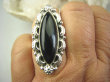 bpe7157 Piękna oprawa pierścień kruczo czarny Onyks regeneruje SERCE, EGZEMY, PAMIĘĆ r.15 Srebro 925 # - 3