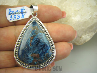 bwe3338 Wielobarwna 18G Kropla !!!  Wisior Zawieszka naturalny Brązowo Niebieski AZURYT zdobione Srebro 925 #