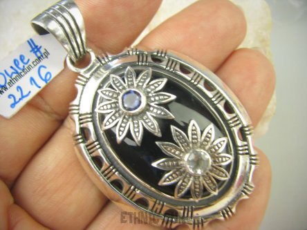 bwee2216 Zabójczo Piękny Marokański SKARB Niesamowity Duży 6.1 cm 23 g Wisior czarny ONYKS Kryształ Górski Indygolit Maroko Srebro 925 #