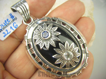 bwee2216 Zabójczo Piękny Marokański SKARB Niesamowity Duży 6.1 cm 23 g Wisior czarny ONYKS Kryształ Górski Indygolit Maroko Srebro 925 #