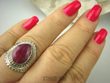 bpee3700 Malinowa Pokusa - Delikatny Pierścień Rubin Indyjski Rubiny r.22 orientalne Srebro 925 #