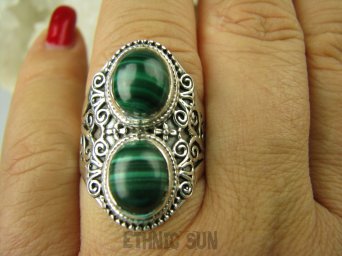bpe6485 Biżuteria Egzotyczna !!! Pierścień MALACHIT - pobudza kreatywność r.20/ r.21 szeroka obrączka Srebro 925 #