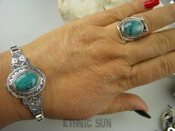 bpe6932 Biżuteria Egzotyczna PIERŚCIEŃ z naturalnym Turkusem Turkus - opiekun ciała i duszy Turkusy r.17/ r.18 Srebro 925 #