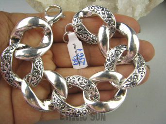 bb2961 Wooow PRZEMEGAŚNA ogromna DWUSTRONNA Szeroka wygodna Lśniąca Bransoleta cała ze Srebra Pleciony ŁAŃCUCH dmuchane Srebro 925 #