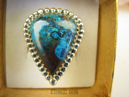 bpe8512 Cudowne Barwy - Rzadkość Pierścień Pierścionek naturalny Niebiesko Morski AZURYT r.17 Srebro 925 #