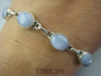 bb2617 Delikatna Bransoleta fioletowy-błękitny KORONKOWY AGAT BLUE LACE kamień spokoju i pozytywnego myślenia idealny na STRES , CHOROBY OCZU , USZU UKOJENIE DUSZY Srebro 925 #