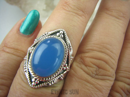 bpe5787  Delikatny Pierścień Chalcedon (tarczyca) CZAKRA GARDŁA r.15 Srebro 925 #