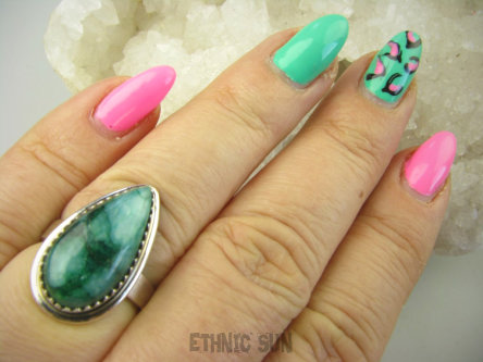 bpe8901 Szmaragdowa Kropla Delikatny Pierścień Pierścionek Szmaragd Indyjski Szmaragdy r.16 Srebro 925 #