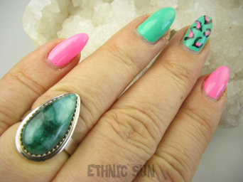 bpe8901 Szmaragdowa Kropla Delikatny Pierścień Pierścionek Szmaragd Indyjski Szmaragdy r.16 Srebro 925 #