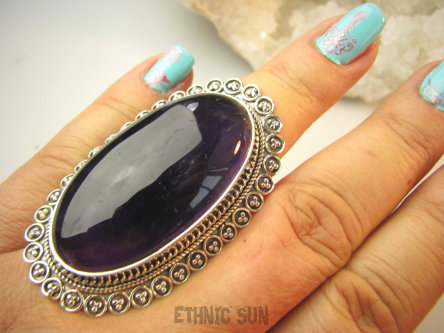 bpe9209 Ufff cudo GIGANT 29 g Długi Regulowany Pierścień AMETYST Kamień Mądrości (migrena bezsenność ) r.18, r.19, r.20, r.21 Srebro 925 #