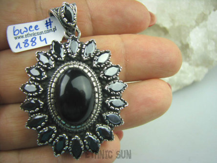 bwee1884 Egzotyczne Słońce !!! 22 g Kunsztowny Wisior  Czarny Onyks - regeneruje SERCE, EGZEMY, PAMIĘĆ Srebro 925 #