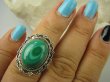 bpe6399 Śliczny Orientalny PIERŚCIEŃ Zielony Malachit - pobudza kreatywność r.13 Srebro 925 # - 2