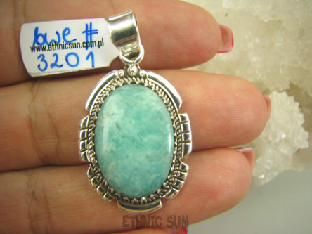 bwe3201 LAZUROWA AMAZONKA !!!! Delikatny Wisior lazurowy AMAZONIT - kamień marzeń i realizacji Srebro 925 #