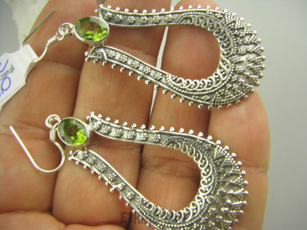 bkee710 Orientalne Długie 6.3 cm Kolczyki z naturalnymi Oliwinami Oliwin Perydot - kamień szczęścia Srebro 925