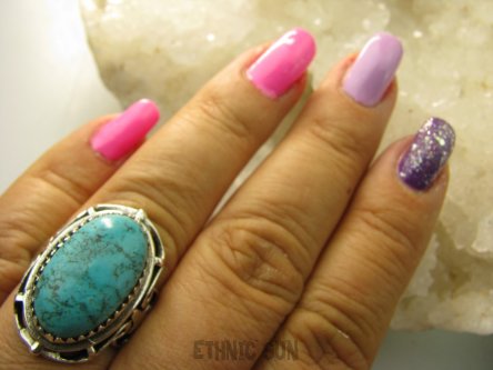 bpe7907 Egzotyczny Piękny Pierścień z Naturalnym Turkusem, TURKUS - opiekun ciała i duszy r.20 Srebro 925 #