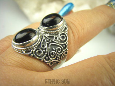 bpe6553 Egzotyczny Pierścień KWARC DYMNY KAMIEŃ ANTYSTRESOWY I USPOKAJAJĄCY r.15 Srebro 925 #