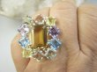 bpee4514 Wooow SŁONECZNY KLAJNOT PIĘKNY WIELOBARWNY CZWOROKĄT DUŻY OKAZ 19g !! Pierścień Pierścionek naturalny Cytryn, Ametyst, Blue Topaz, Kwarc Dymny r.17 SREBRO 925 # - 4