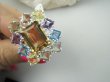 bpee4514 Wooow SŁONECZNY KLAJNOT PIĘKNY WIELOBARWNY CZWOROKĄT DUŻY OKAZ 19g !! Pierścień Pierścionek naturalny Cytryn, Ametyst, Blue Topaz, Kwarc Dymny r.17 SREBRO 925 # - 7