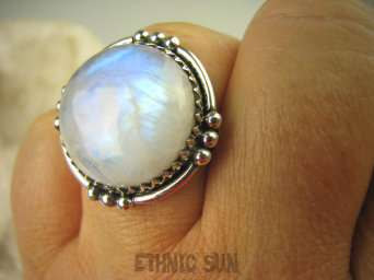 bpe6634 Orientalna Piękność Pierścień Wielobarwny KAMIEŃ KSIĘŻYCOWY r.21 Srebro 925 #