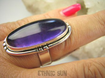 bpe7180 DŁUGI 3.5 cm Egzotyczny Pierścień Fioletowy AMETYST Kamień Mądrości (migrena bezsenność ) r.17 Srebro 925 #