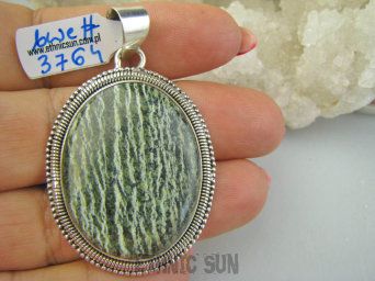 bwe3764 ZIELONA ZEBRA !!!! Duży 17 gramów !!! Wisior Zawieszka JASPIS Zebra - wzmacnia związki Srebro 925 #