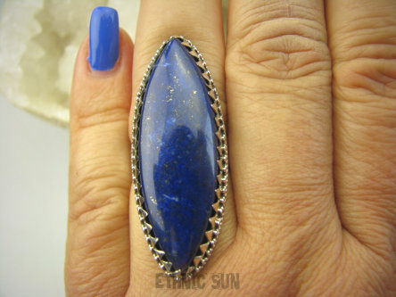 bpe7201 EGZOTYCZNA DAMA !!! Orientalny Długi 4,3 cm Pierścień z królewskim Lapis Lazuli strażnik prawdy i mądrości r.17 Srebro 925 #