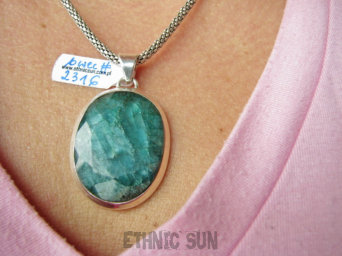 bwee2316 SZMARAGDOWY Duży Okaz 15 gramów !! 4.4 cm Wisior Zawieszka Szmaragd Indyjski Szmaragdy KAMIEŃ MIŁOŚCI lśniące Srebro 925 #