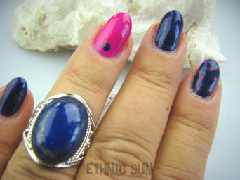 bpe5172 Delikatny Pierścień z Lapis Lazuli - strażnik prawdy i mądrości r.13 ażurowa obrączka Srebro 925 #