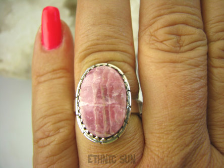 bpe8189 Pastelowy Delikatny Pierścień Pierścionek Różowy RODOCHROZYT - kamień miłości r.18 Srebro 925 #