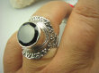 bpee2711 Pierścień szlifowany Czarny Onyks - regeneruje SERCE, EGZEMY, PAMIĘĆ r.19/ r.20 SREBRO 925 # - 2
