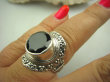 bpee2711 Pierścień szlifowany Czarny Onyks - regeneruje SERCE, EGZEMY, PAMIĘĆ r.19/ r.20 SREBRO 925 # - 4