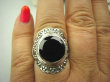 bpee2711 Pierścień szlifowany Czarny Onyks - regeneruje SERCE, EGZEMY, PAMIĘĆ r.19/ r.20 SREBRO 925 # - 5