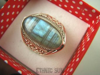 bpe6691 WIELOBARWNY Ażurowy delikatny Pierścień Labradoryt Spektrolit - kamień zorzy polarnej r.18/ r.19 Srebro 925