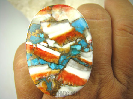 bpe8121  CUDO Wielobarwny Gigant 4,5 cm/ 3,2 cm Pierścień 22G !OSTRYGOWY TURKUS MIEDZIANY TOSTRYGA Muszla złota MIEDZ r.19/ r.20 Srebro 925 #